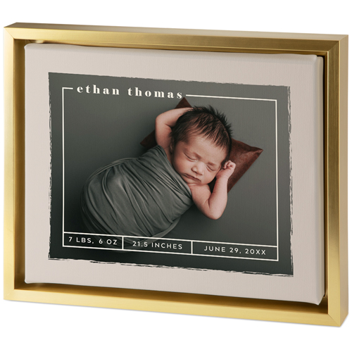 Birth Stat Border Tabletop Framed Canvas Print, 8x10, Gold, Tabletop Framed Canvas Prints, Beige