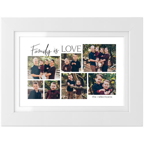 Family Is Love Script Tabletop Framed Prints, White, White, 4x6, Black