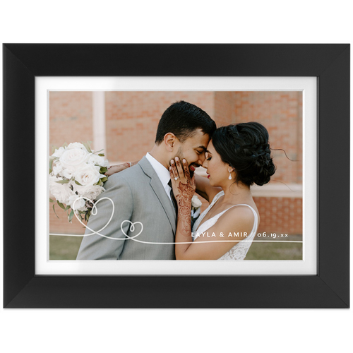 Double Heart Line Art Tabletop Framed Prints, Black, White, 4x6, White, white