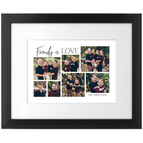 Family Is Love Script Tabletop Framed Prints, Black, White, 5x7, Black, black