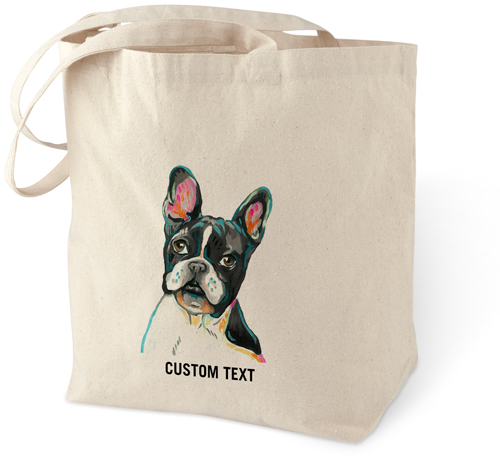 Frenchie Custom Text Cotton Tote Bag, Multicolor