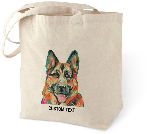 German Shepherd Custom Text Cotton Tote Bag, Multicolor