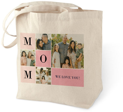 Colorblock Mom Cotton Tote Bag, Pink