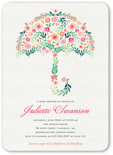 Floral Umbrella 5x7 Unique Baby Shower Invitations Tiny Prints