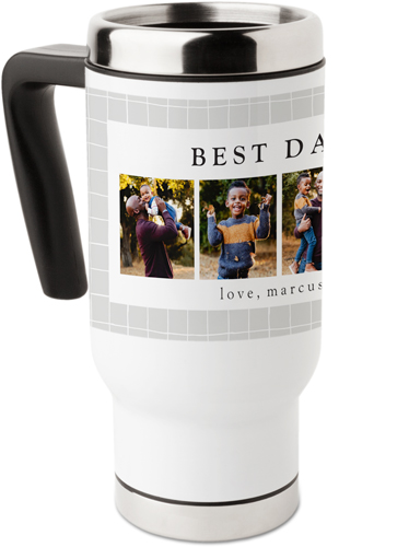 Best Ever Grid Plaid Travel Mug with Handle, 17oz, Gray