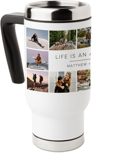 Life's Adventures Travel Mug with Handle, 17oz, White