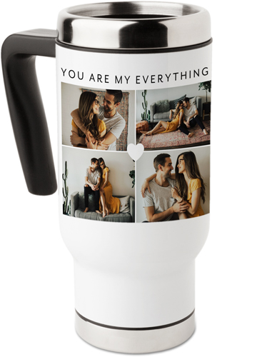 My Everything Heart Grid Travel Mug with Handle, 17oz, White