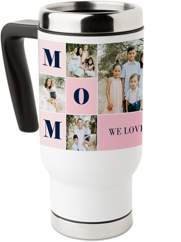 Mom Color Blocks Travel Mug with Handle, 17oz, Pink