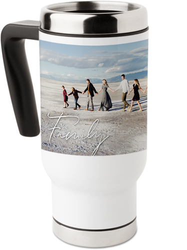 Scripted Family Collage Travel Mug with Handle, 17oz, White