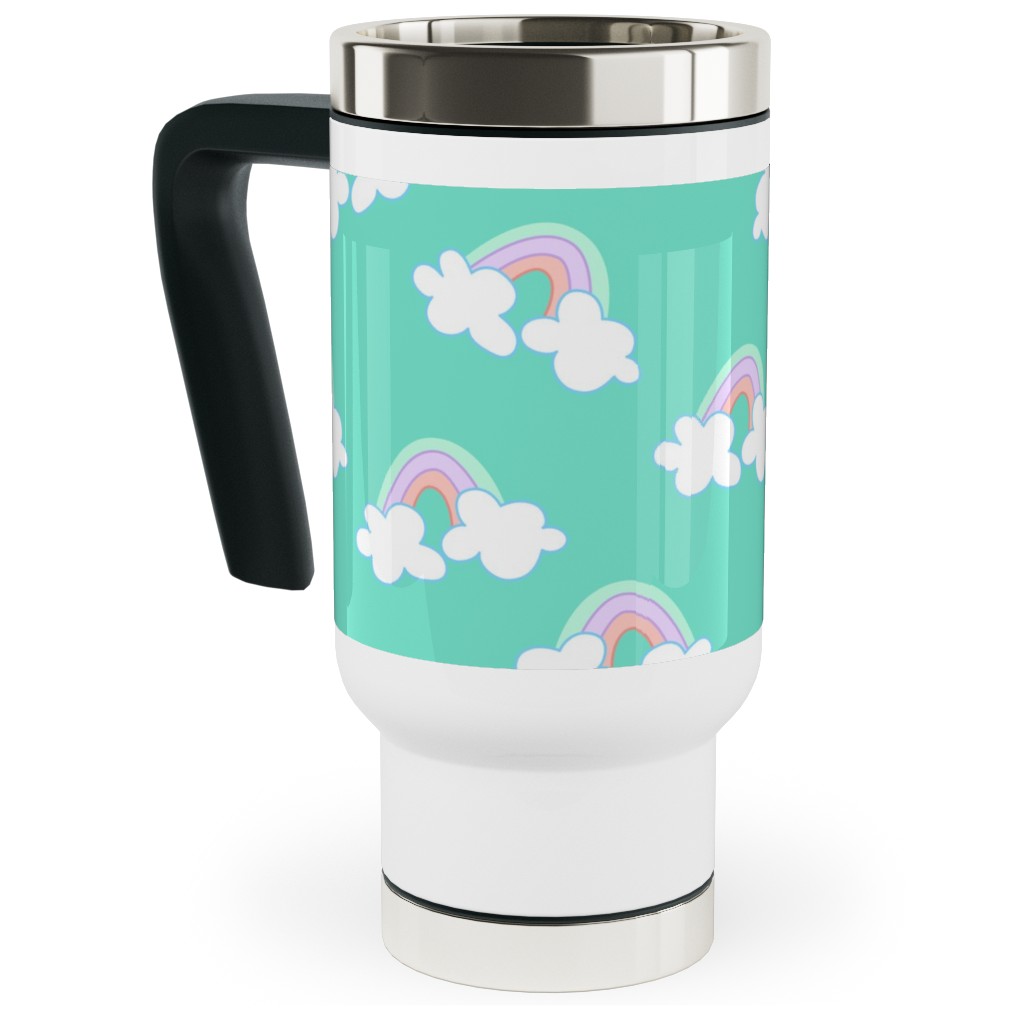 Nicola Unicorn Rainbows Travel Mug with Handle, 17oz, Green, Boardwalk