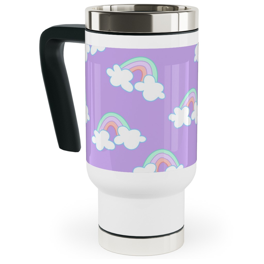 Nicola Unicorn Rainbows Travel Mug with Handle, 17oz, Purple, Lilac