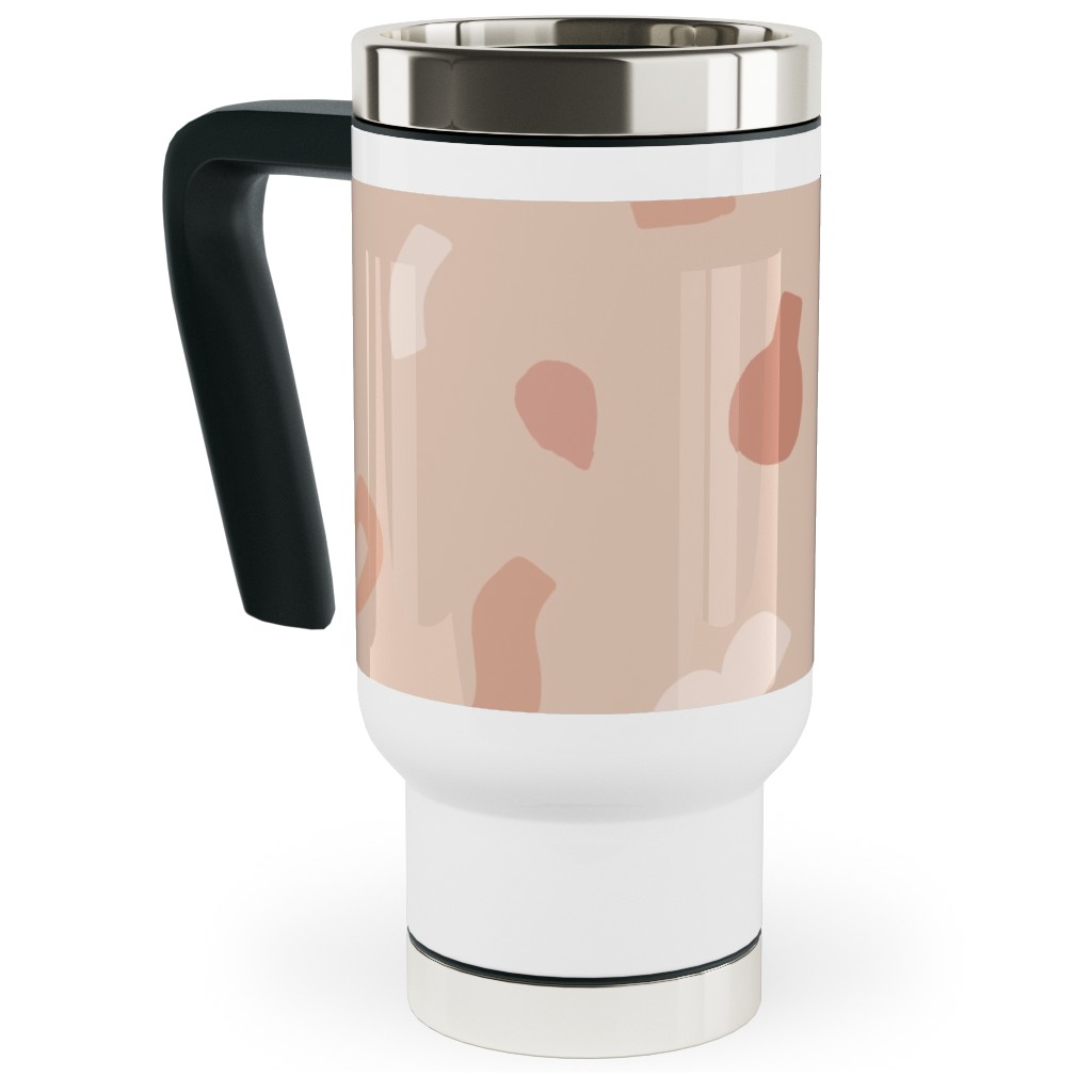 Organic Cut Shapes - Pink Clay Travel Mug with Handle, 17oz, Pink