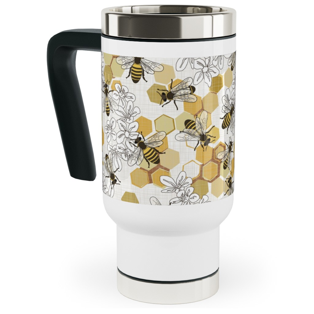 Save the Honey Bees - Yellow Travel Mug with Handle, 17oz, Yellow, Classic Yellow