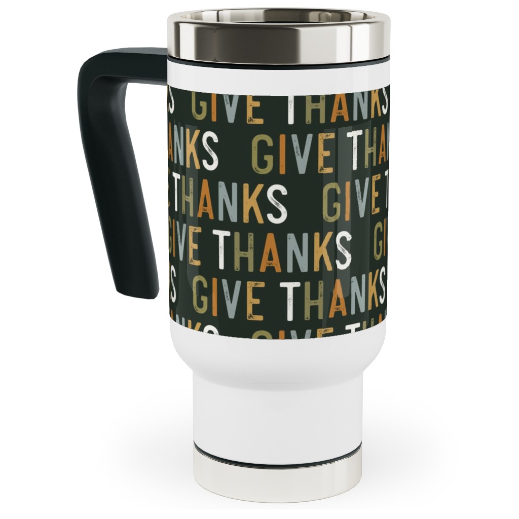 Give Thanks Travel Mug with Handle, 17oz, Green, Kale