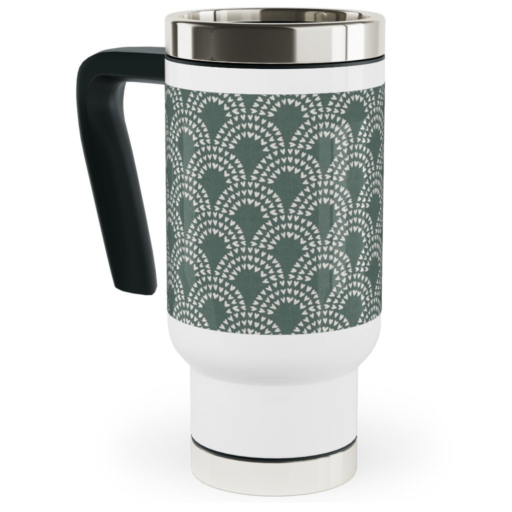 Scalloped Heart Rainbows - Pine Green Travel Mug with Handle, 17oz, Green, Classic Green