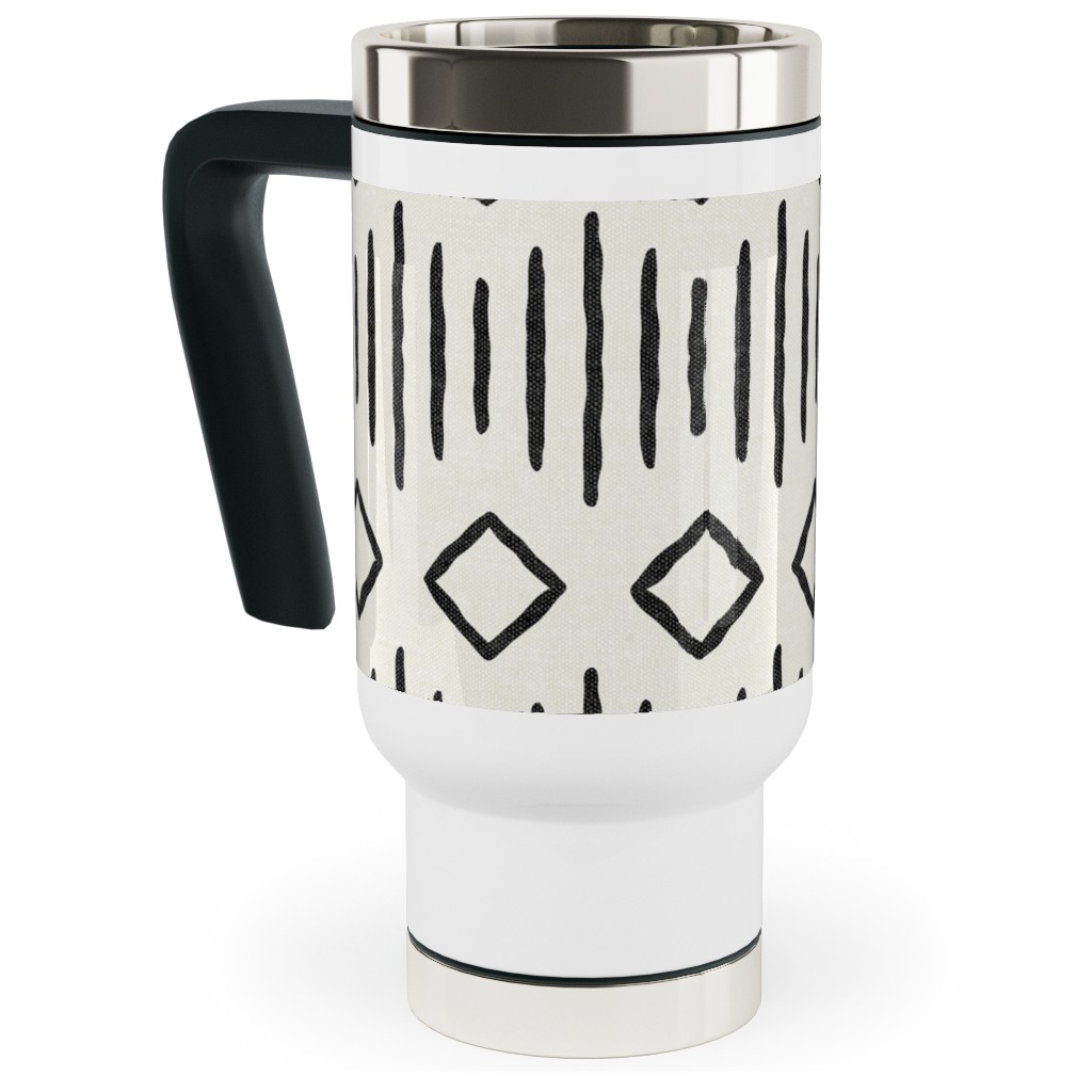 Diamond Fall - Mud Cloth - Onyx on Bone - Mudcloth Farmhouse Tribal - Lad19bs Travel Mug with Handle, 17oz, Beige