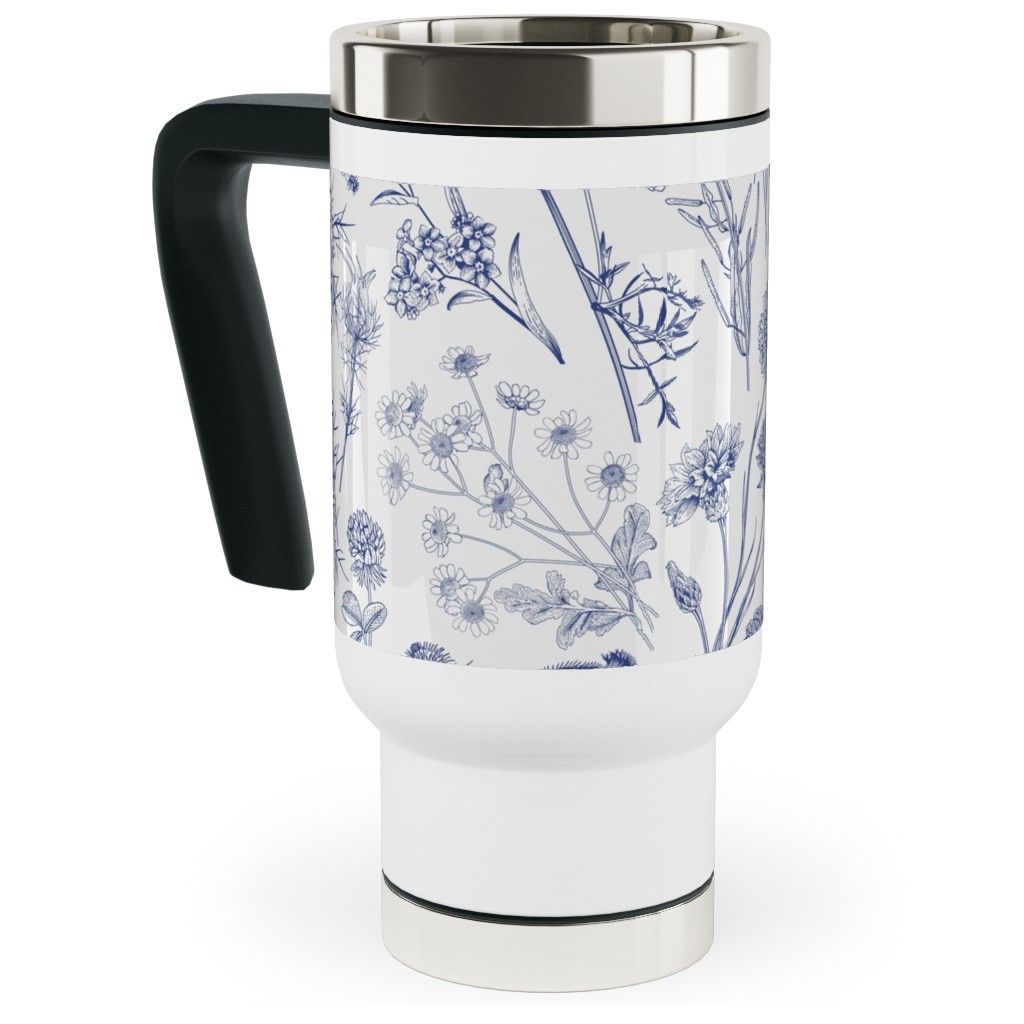 Wild Flowers - Blue Travel Mug with Handle, 17oz, Blue, True Blue