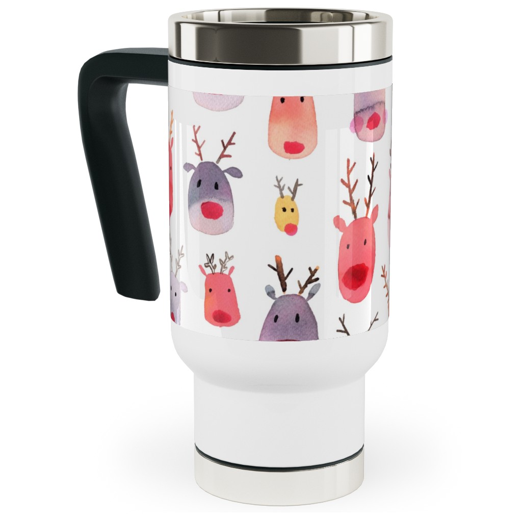 Rudolph Reindeers Travel Mug with Handle, 17oz, Red, White