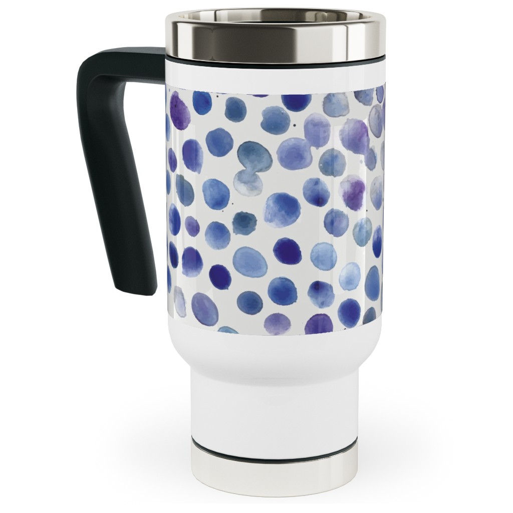 Watercolor Finger Dots - Blue Travel Mug with Handle, 17oz, Blue, True Blue