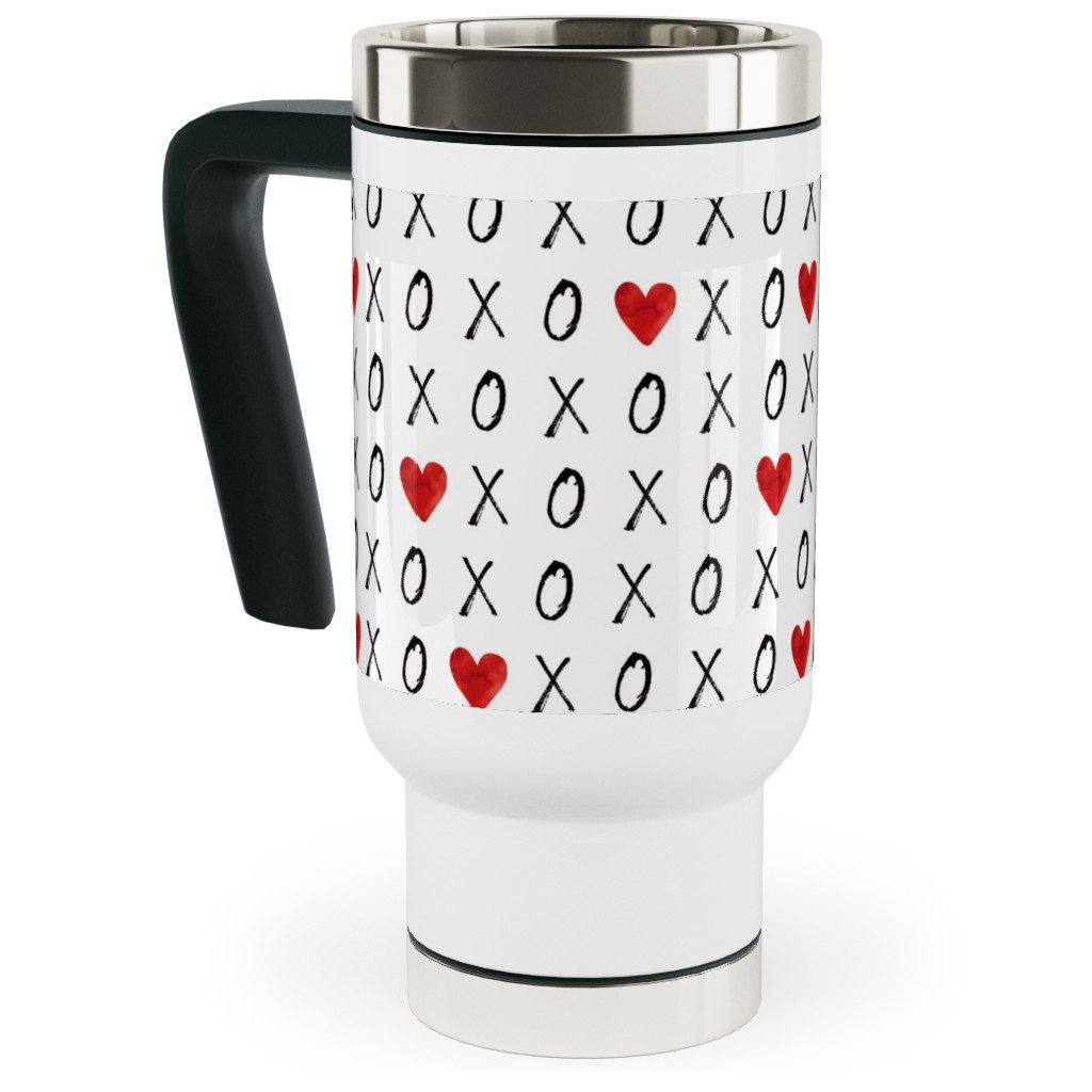 Mini Xoxo With Hearts - White Travel Mug with Handle, 17oz, Red