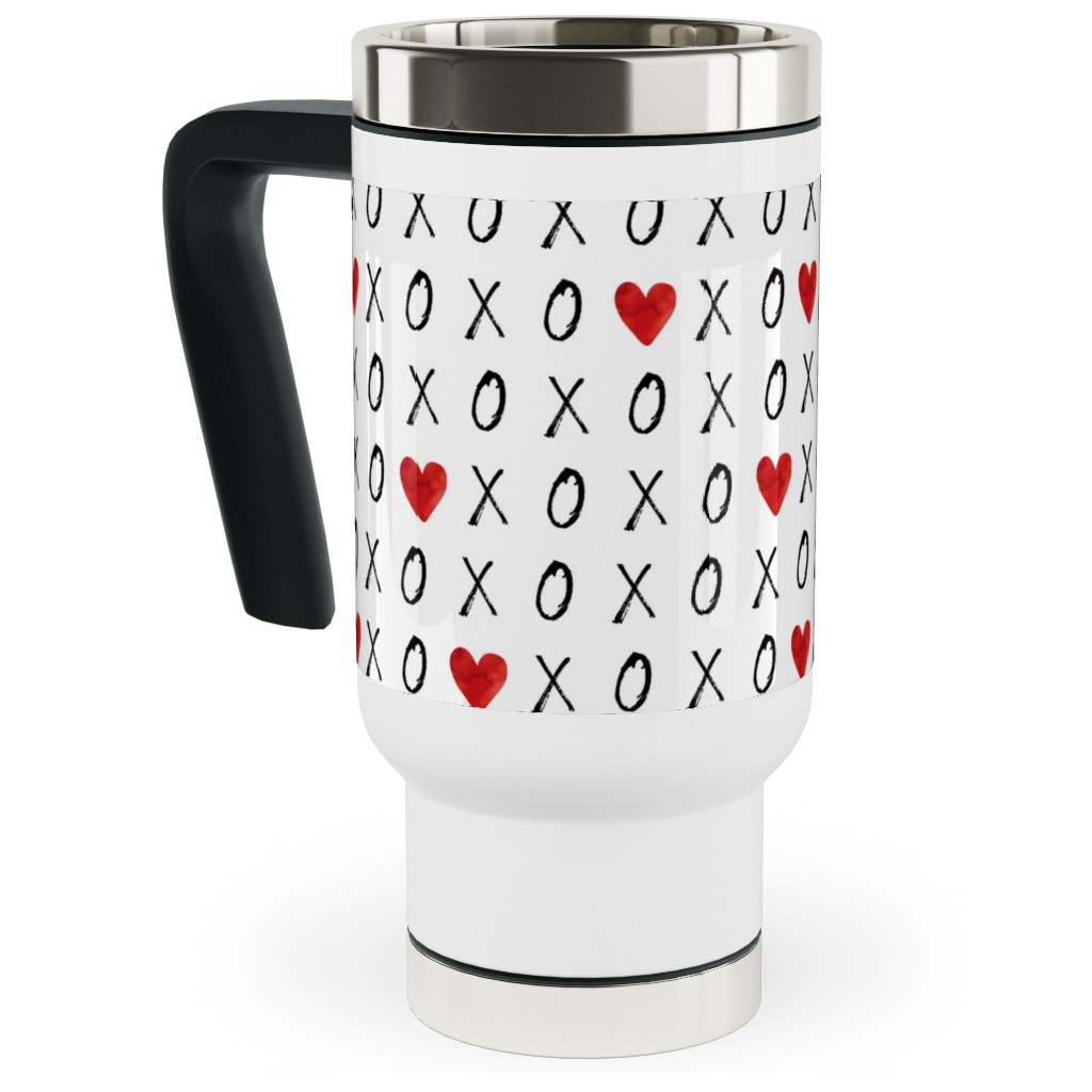 Mini Xoxo With Hearts - White Travel Mug with Handle, 17oz, Red, Red