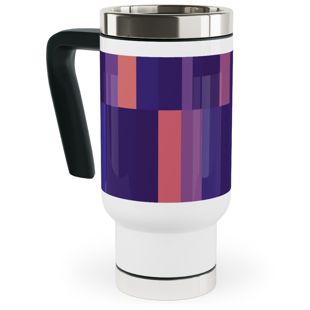 Stipe and Square - Dark Travel Mug with Handle, 17oz, Purple, Purple