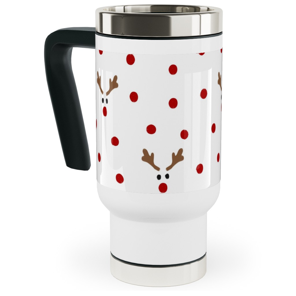 Polkadot Rudolph Travel Mug with Handle, 17oz, Red, Red
