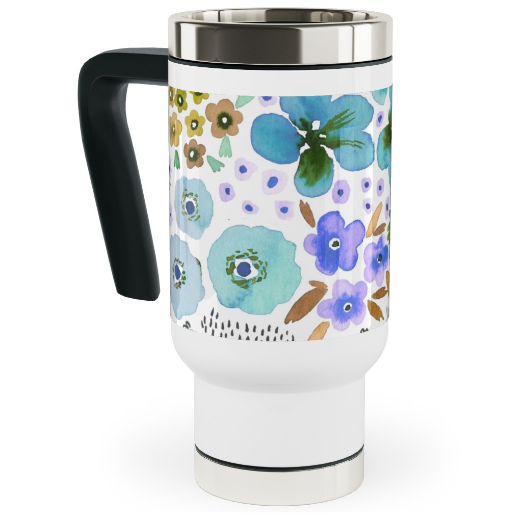 Artful Little Flowers - Multi Travel Mug with Handle, 17oz, Multicolor