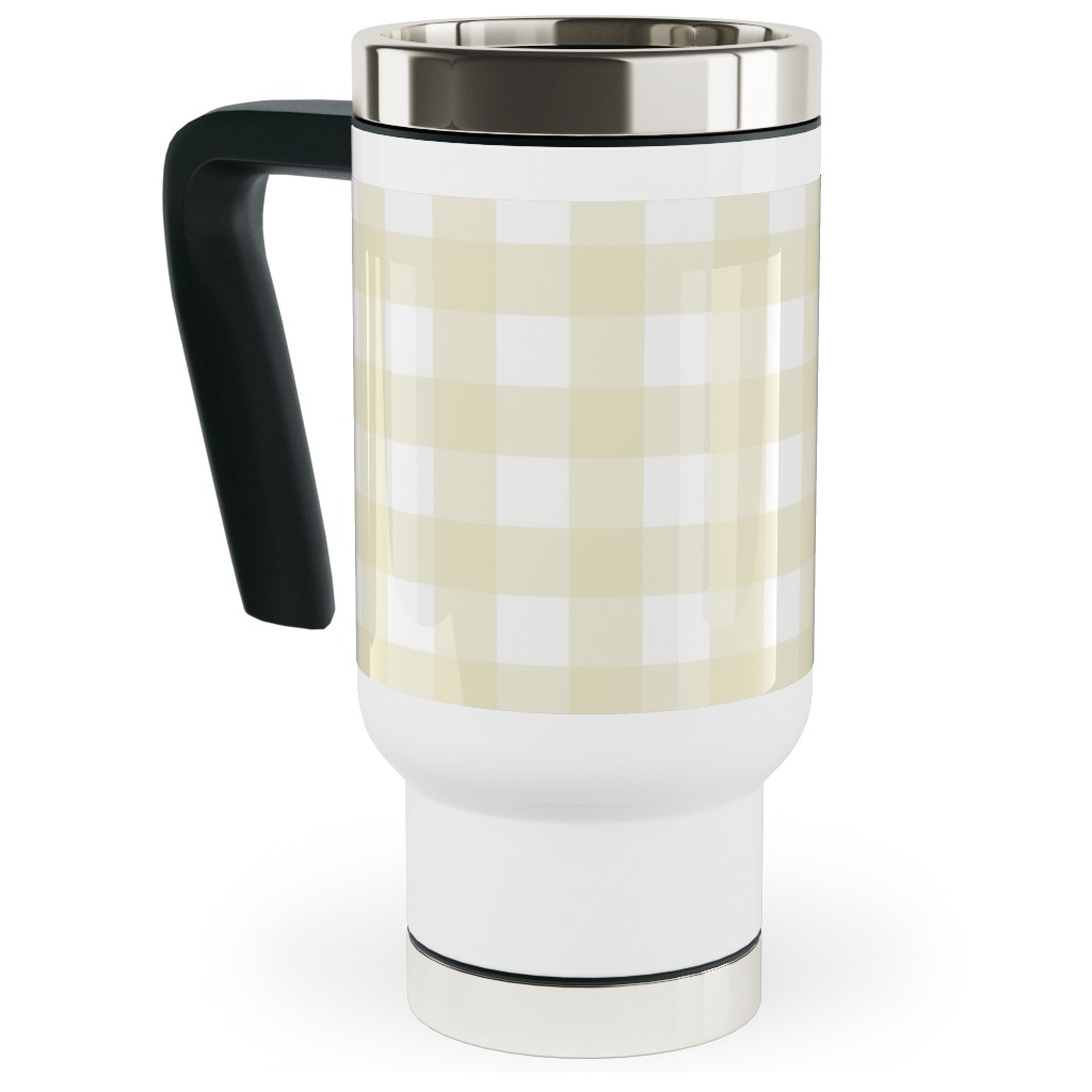 Gingham Check Travel Mug with Handle, 17oz, Yellow, Cream