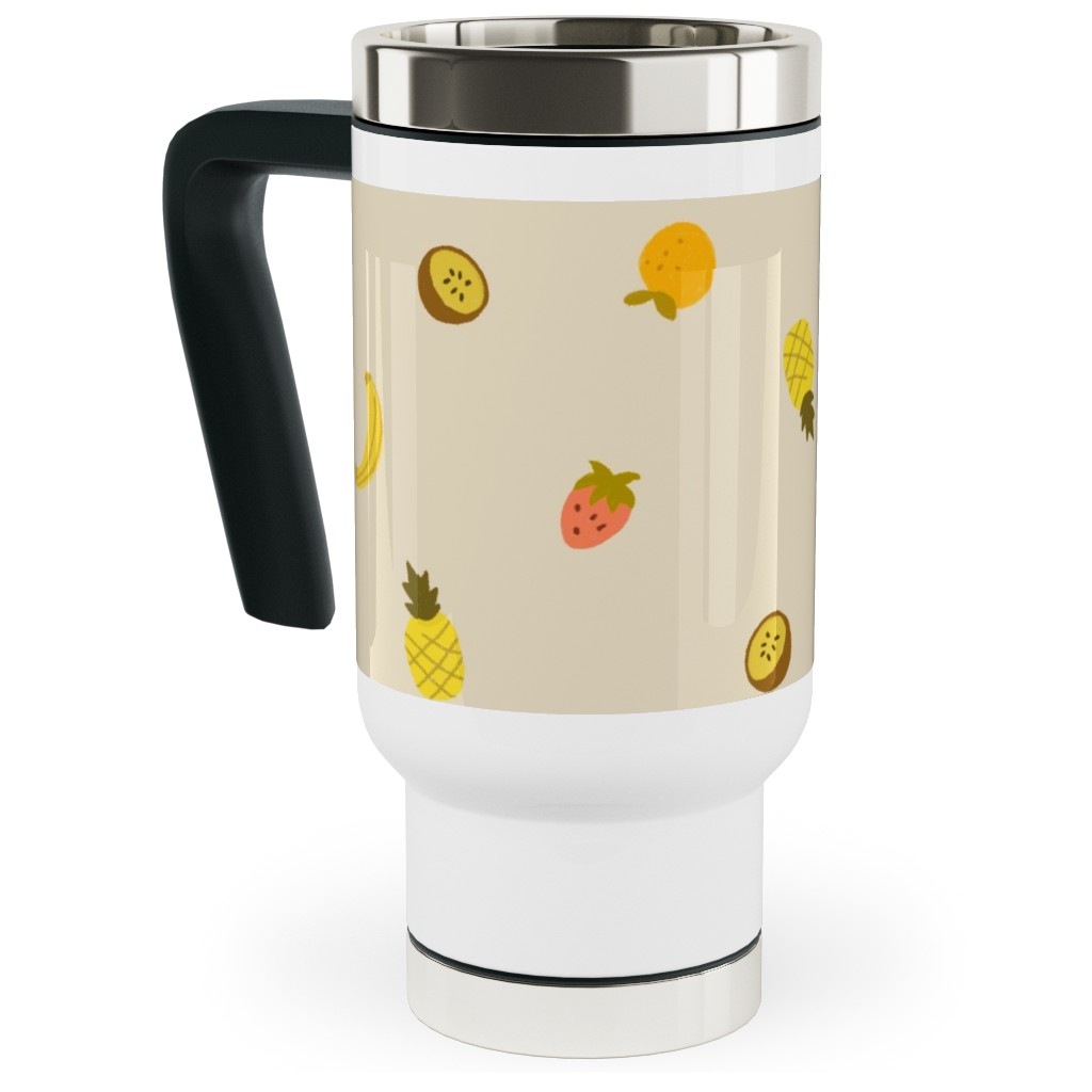 Tropical Fruit - Yellow Travel Mug with Handle, 17oz, Yellow