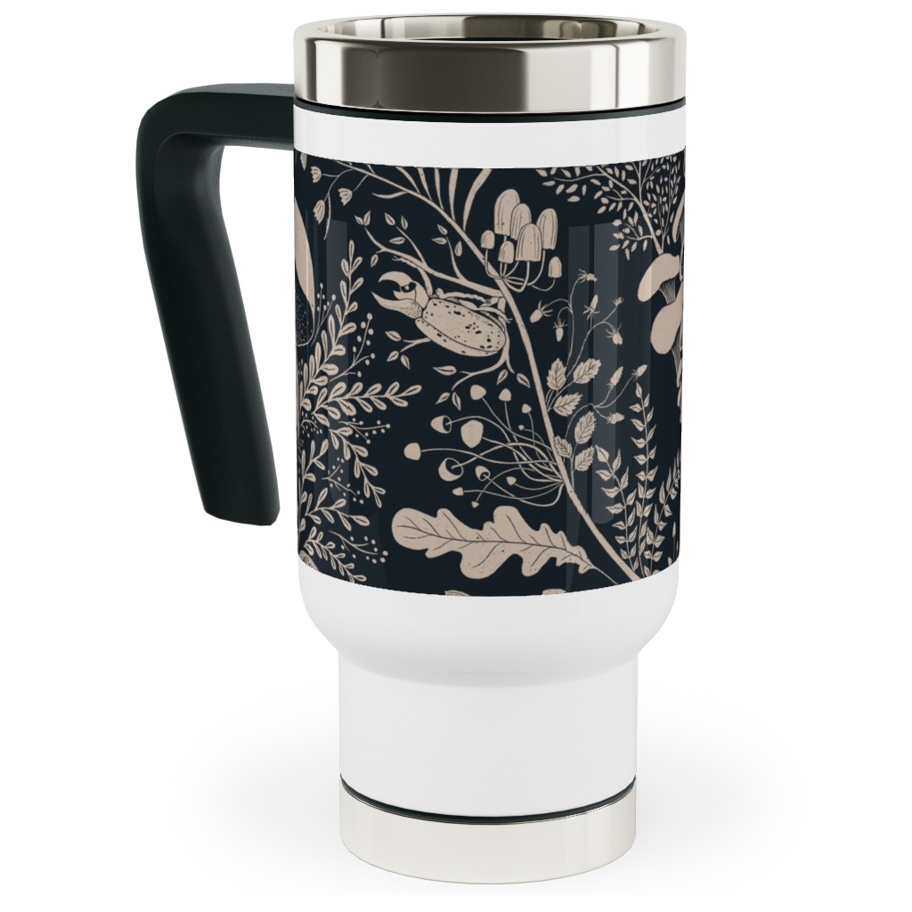 Mushroom Forest Damask - Dark Travel Mug with Handle | Shutterfly