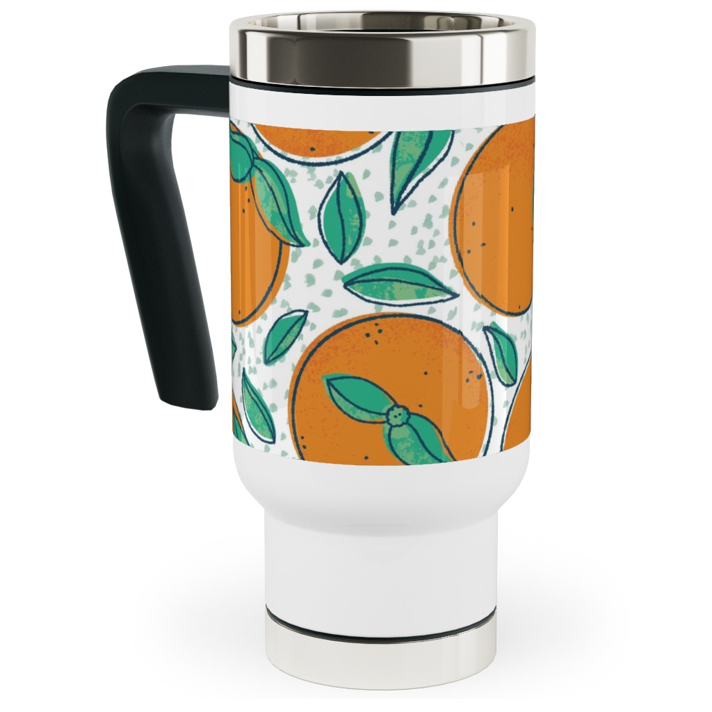 Oranges With Leaves on White Travel Mug with Handle, 17oz, Orange, Orange