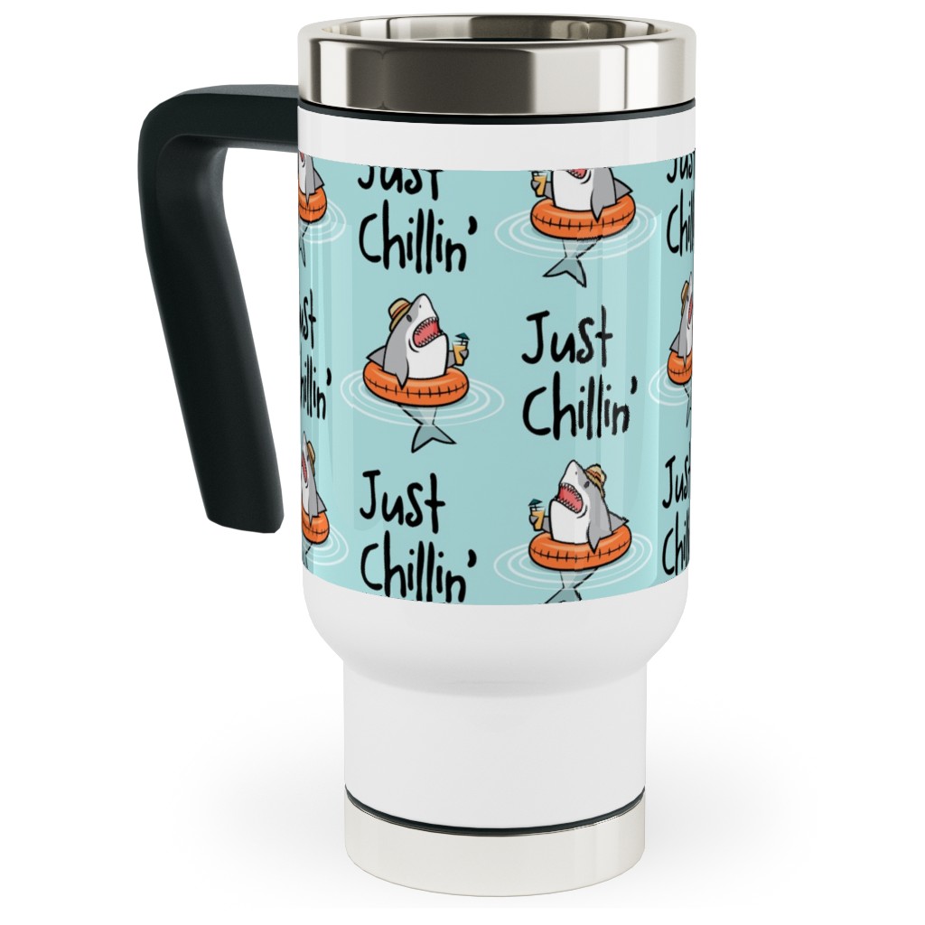 Just Chillin' - Pool Sharks - Aqua Travel Mug with Handle, 17oz, Blue