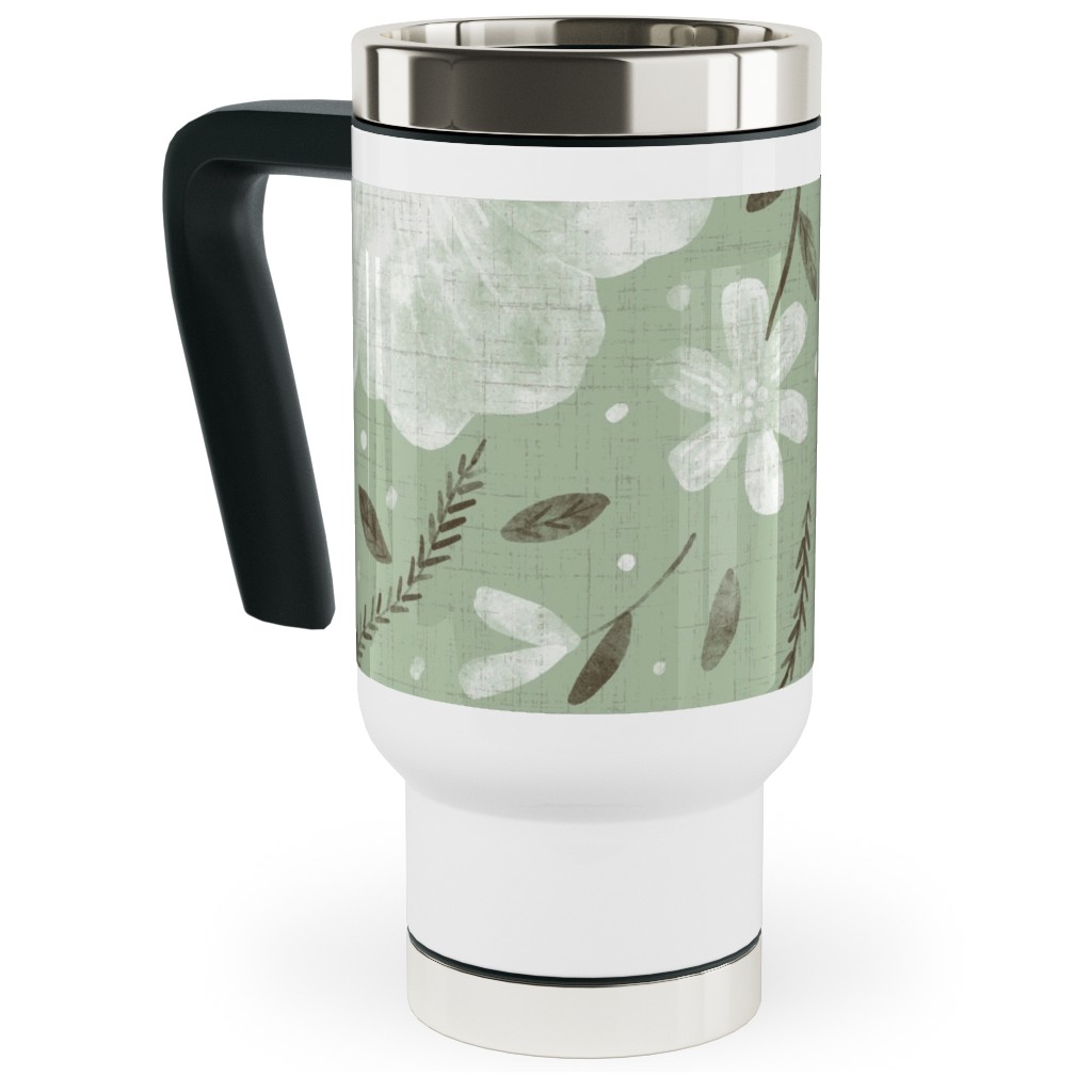 Charlotte Floral - Sage Travel Mug with Handle, 17oz, Green, Classic Green