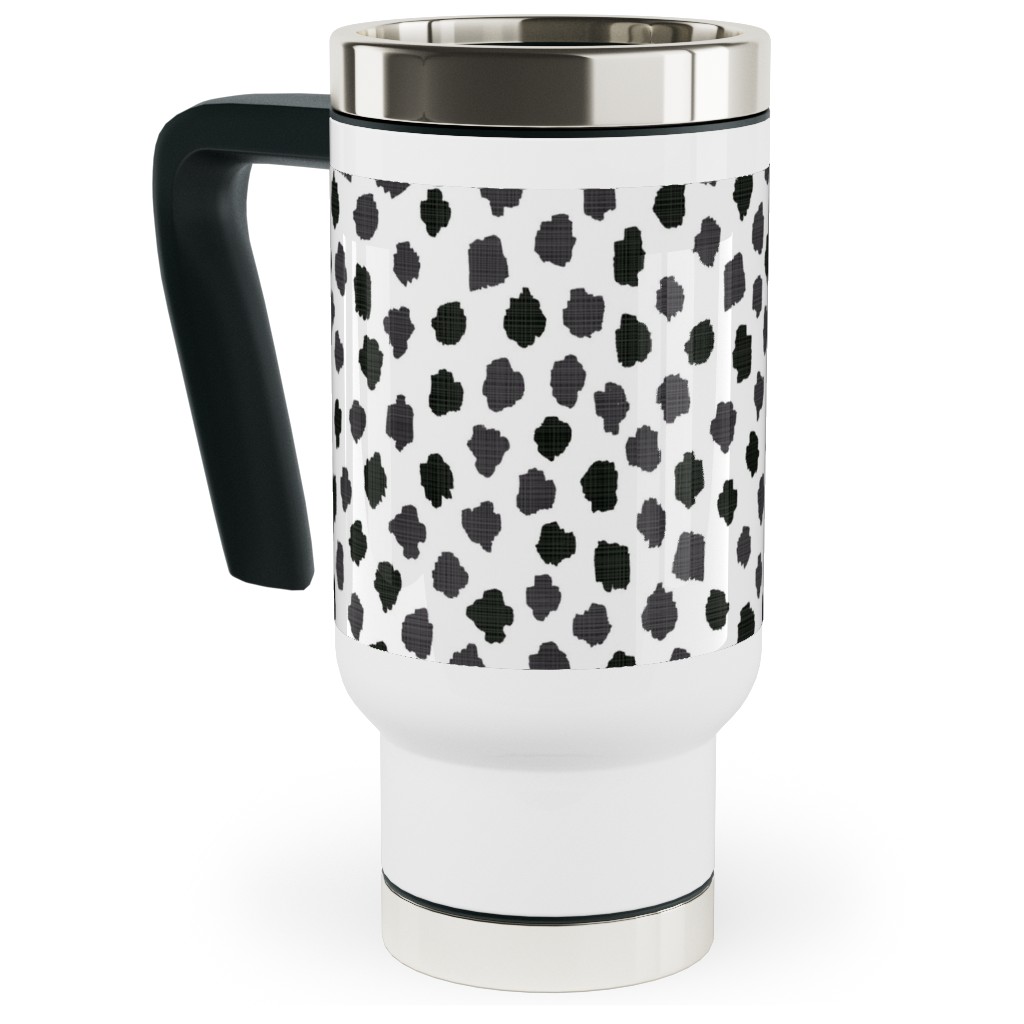 Inky Spots - Black and White Travel Mug with Handle, 17oz, White