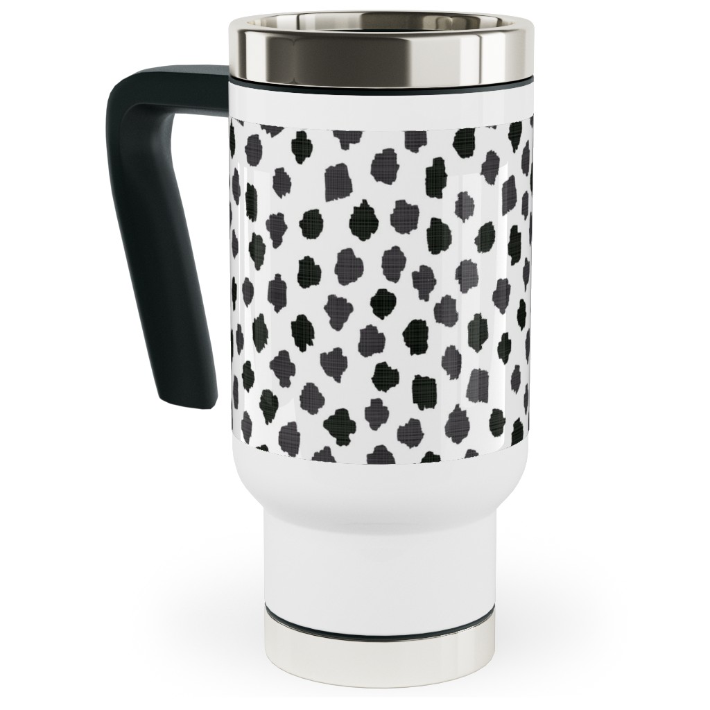 Inky Spots - Black and White Travel Mug with Handle, 17oz, White, White
