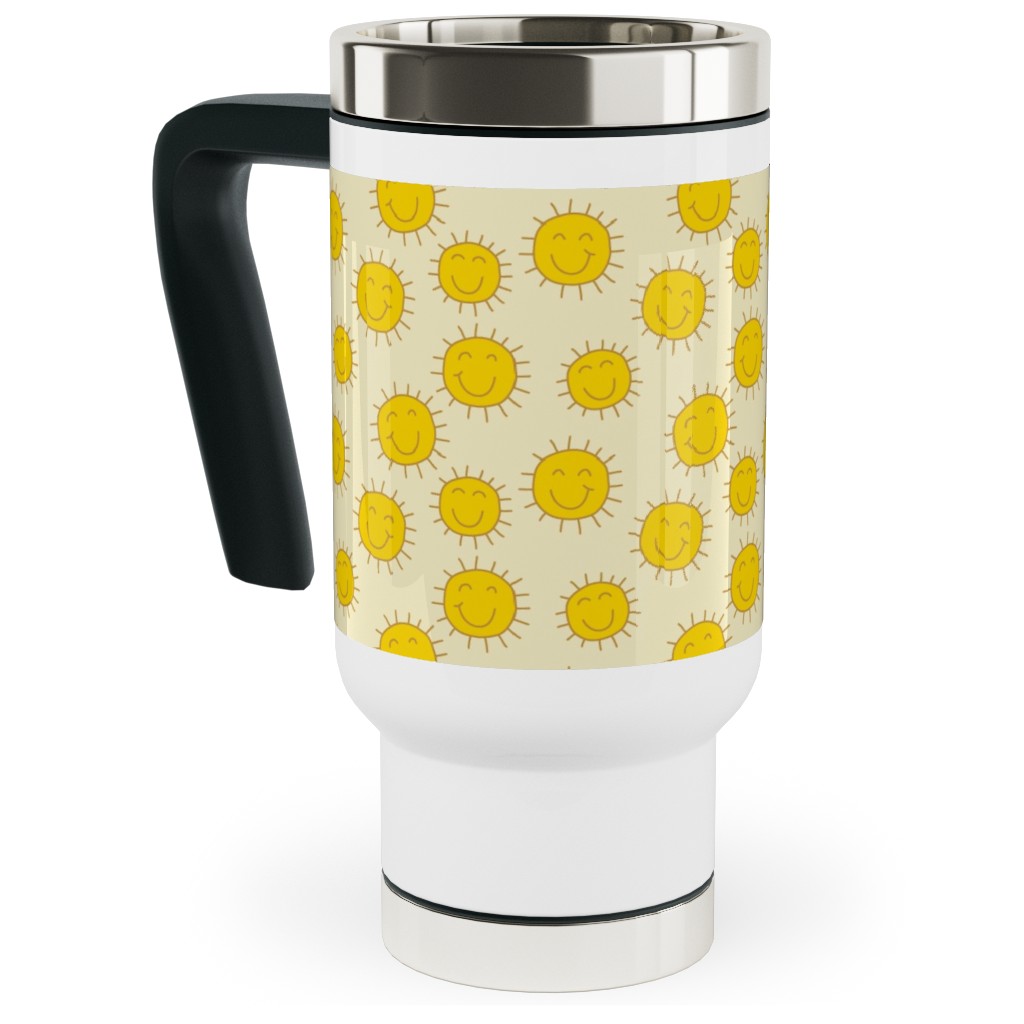 Happy Sunshine - Yellow Travel Mug with Handle, 17oz, Yellow