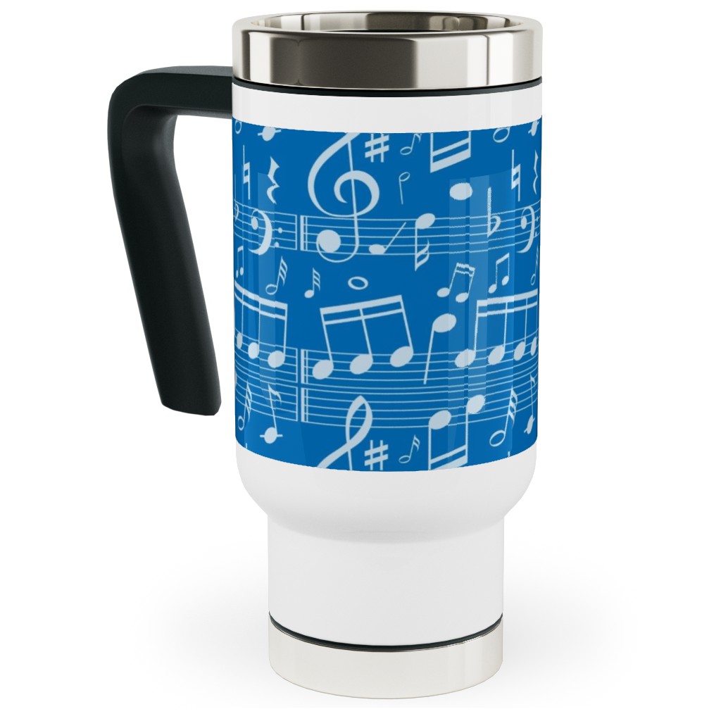 Music Notes - Blue Travel Mug with Handle, 17oz, Blue, True Blue