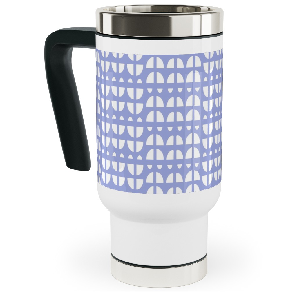 Geometric - Blue Travel Mug with Handle, 17oz, Blue, True Blue