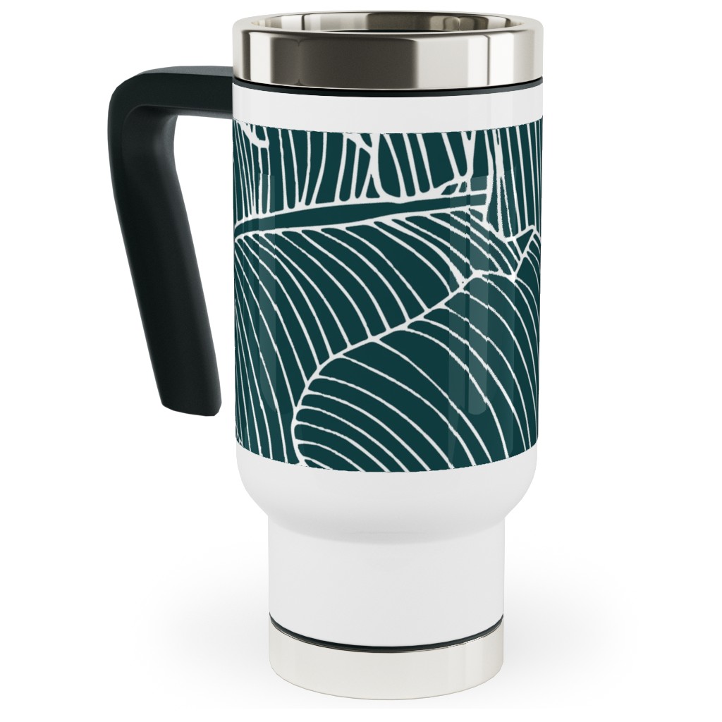 Banana Leaf - Teal Travel Mug with Handle, 17oz, Green