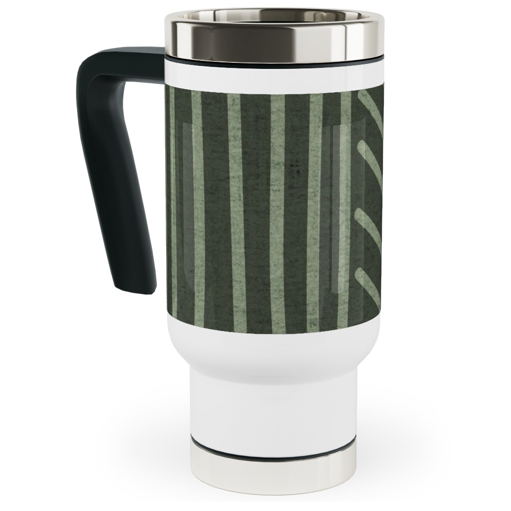 Mudcloth Weaving Line - Green Travel Mug with Handle, 17oz, Green