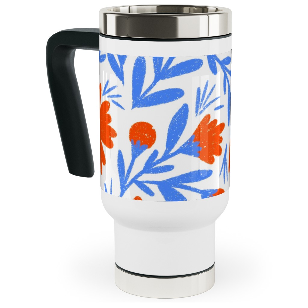 Floral Drop - Red and Blue Travel Mug with Handle, 17oz, Blue