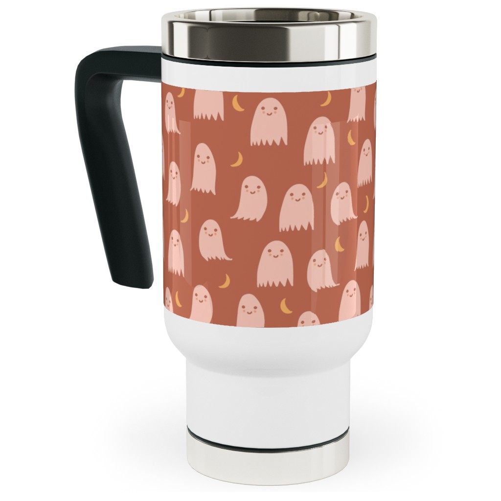 Cute Halloween Ghosts Travel Mug with Handle, 17oz, Pink, Sedona