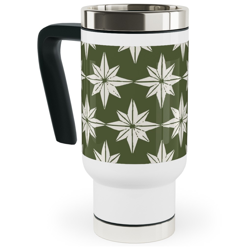 Christmas Star Tiles Travel Mug with Handle, 17oz, Green, Forest