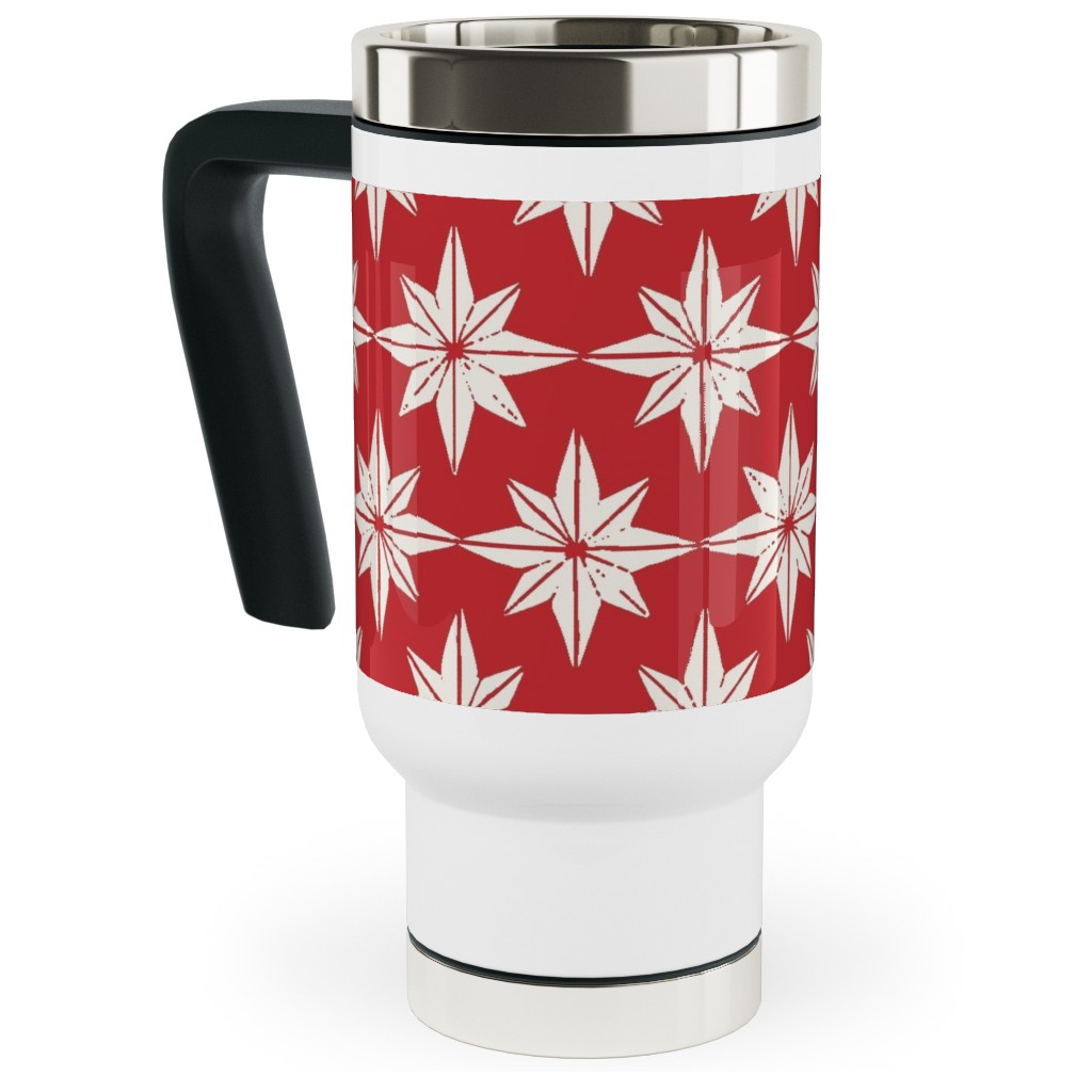 Christmas Star Tiles Travel Mug with Handle, 17oz, Red, Cherry