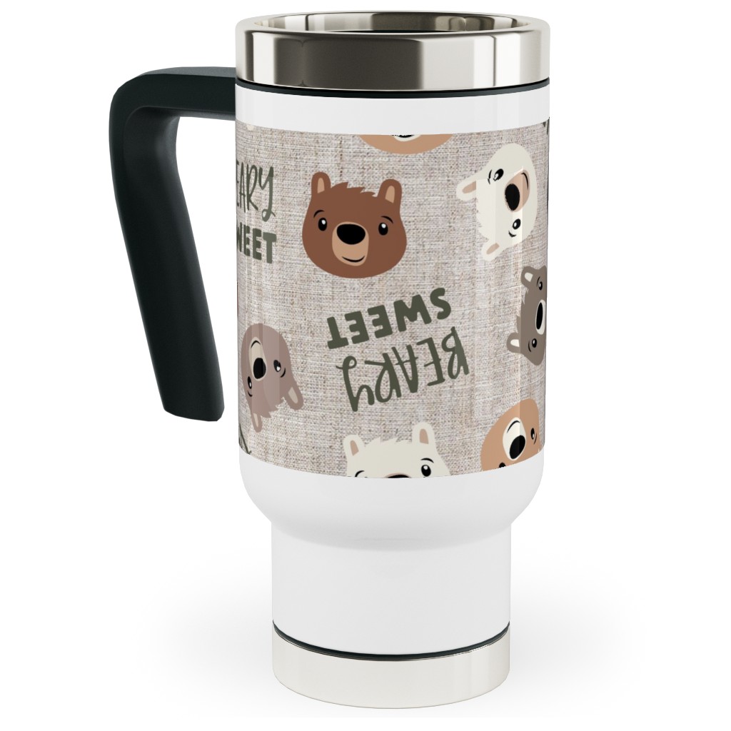 Beary Sweet Bears - Beige Travel Mug with Handle, 17oz, Beige, Pearl