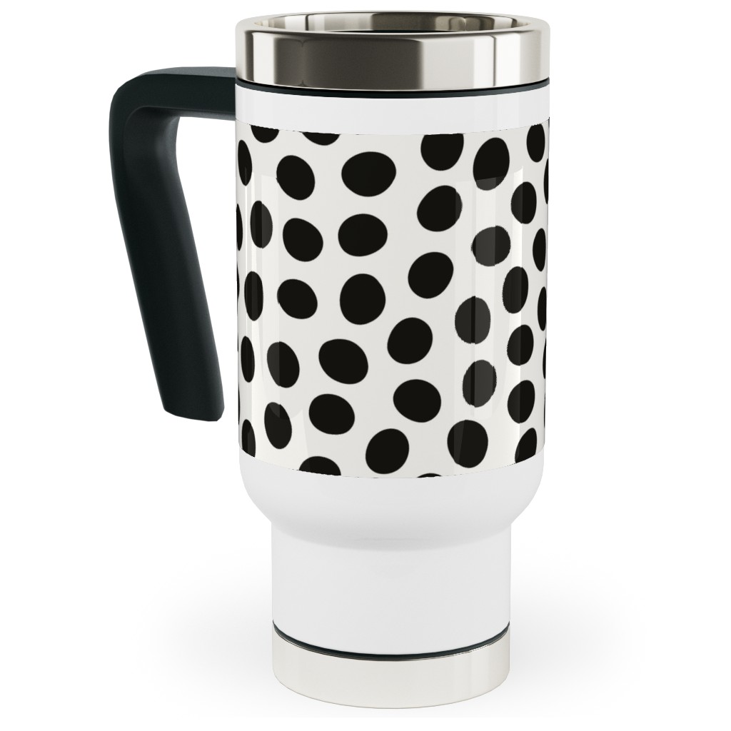 Dots - Black and White Travel Mug with Handle, 17oz, White, White