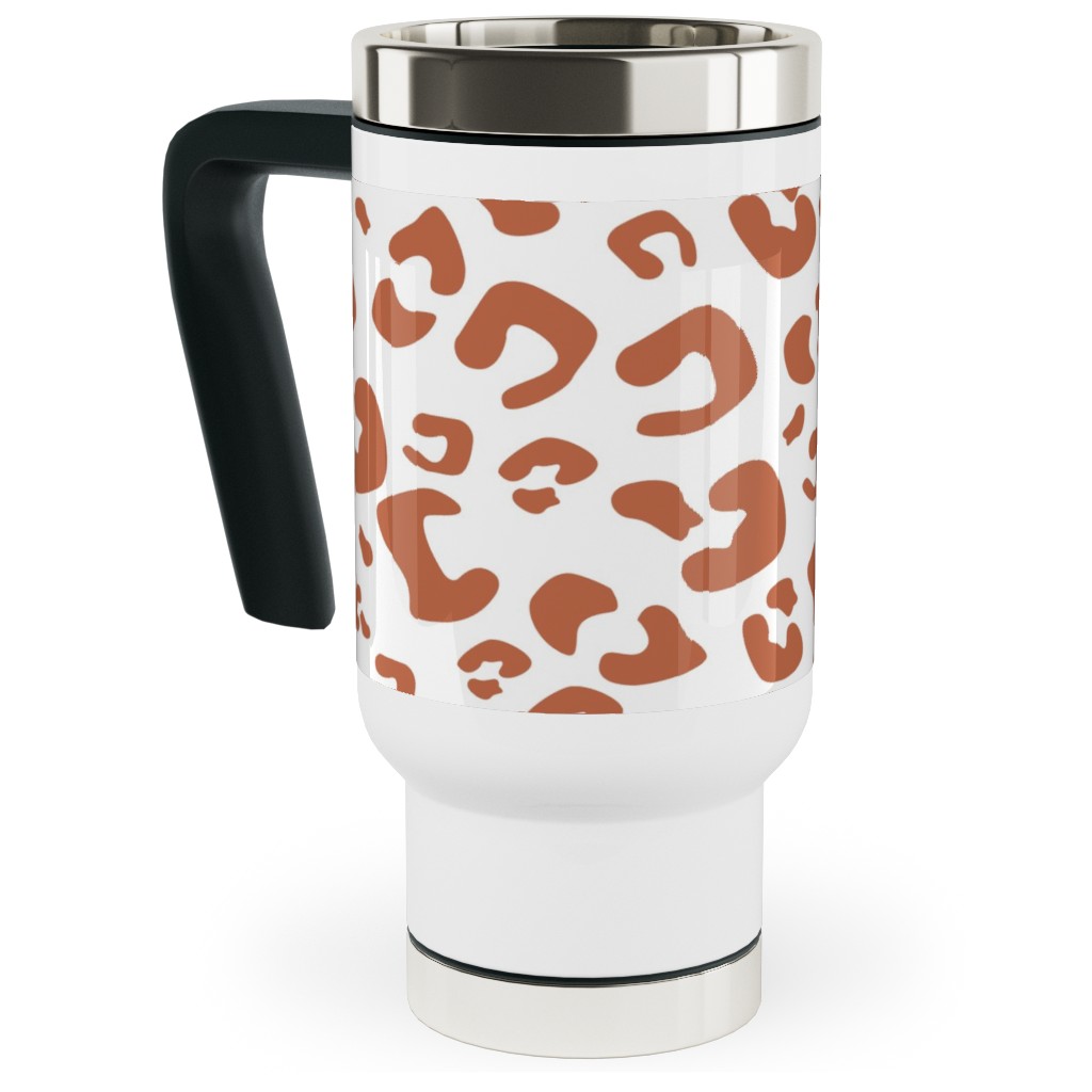 leopard print terracotta travel mug with handle