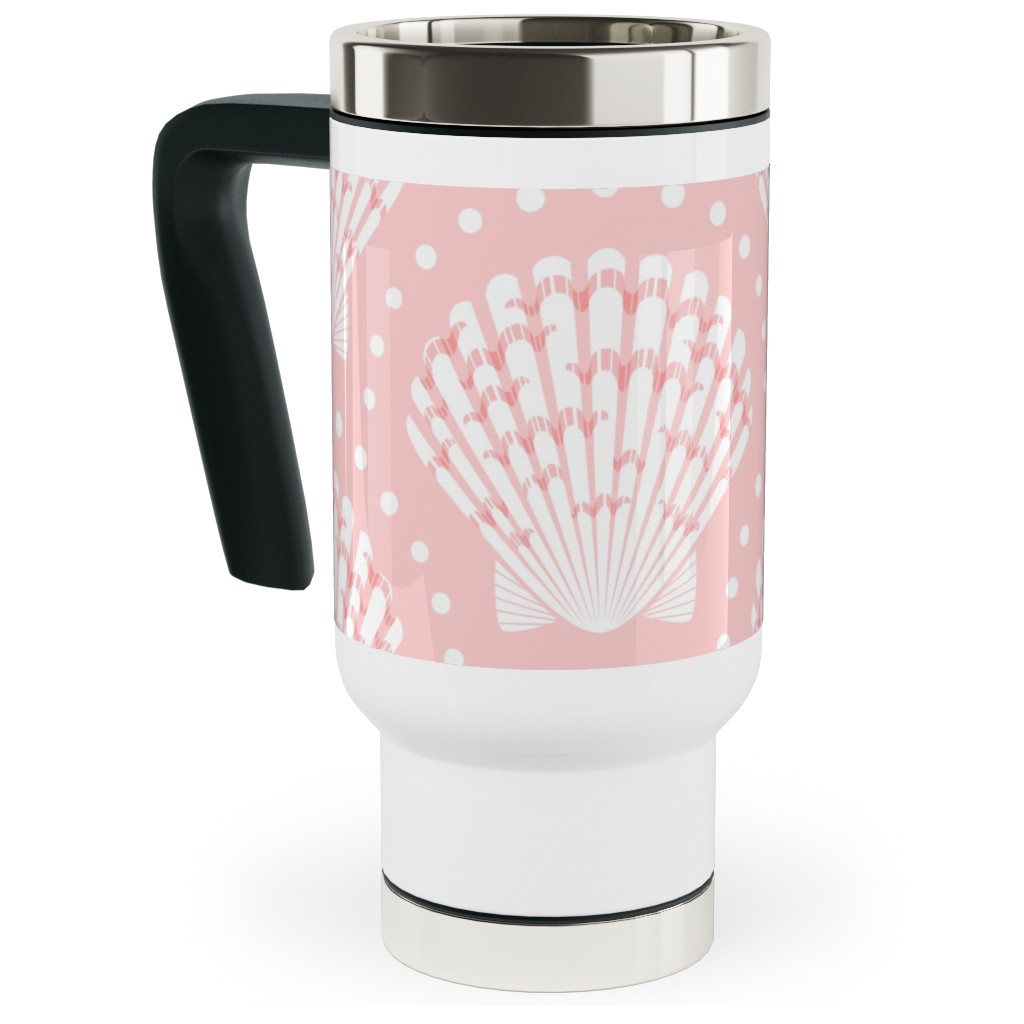 Pretty Scallop Shells - Pink Travel Mug with Handle, 17oz, Pink, Bright Pink