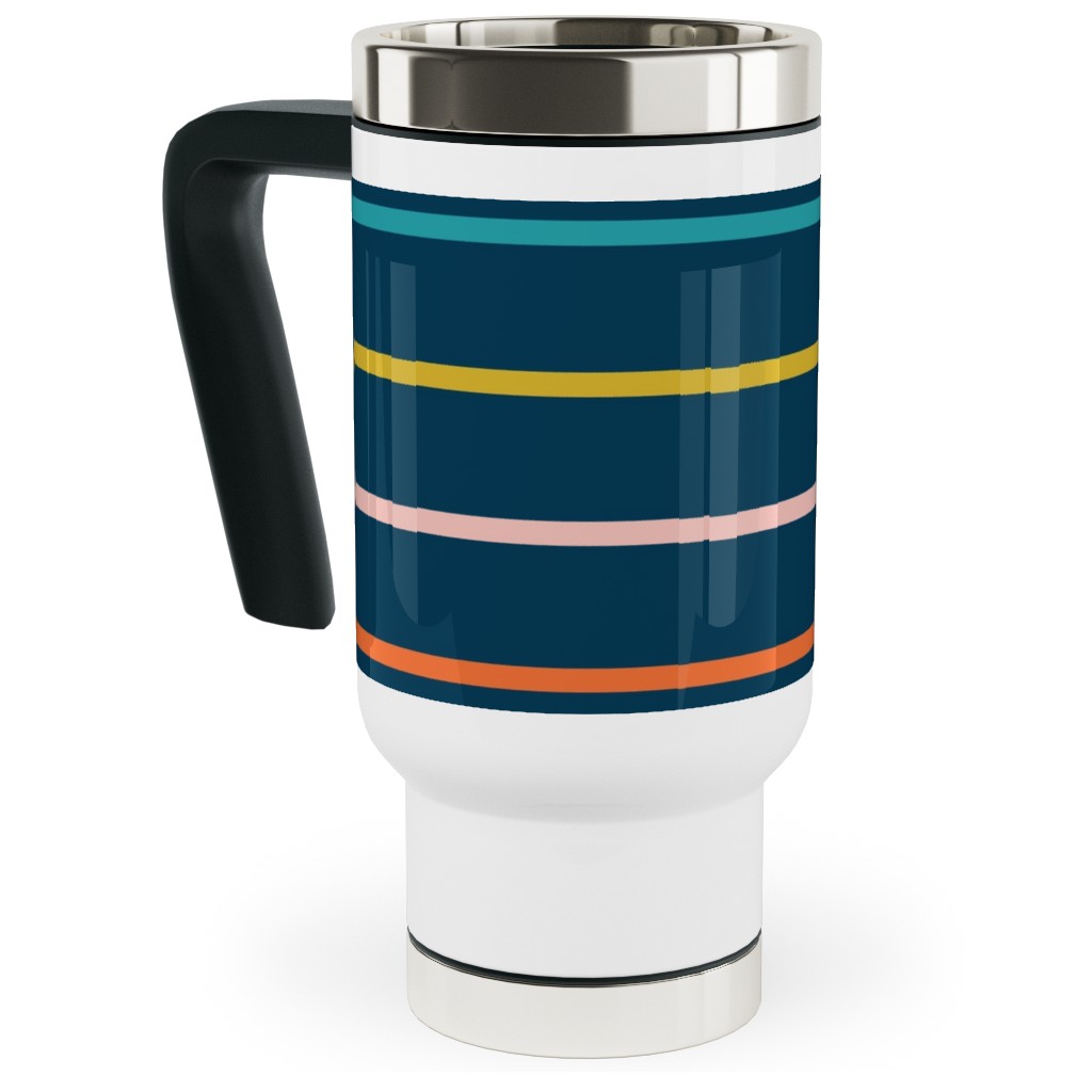 Summer Stripe - Dark Travel Mug with Handle, 17oz, Multicolor